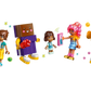 Five LEGO Friends Heartlake City Candy Store figures from Legos - Toyhouse, including a cat, a square, and three accessorized human-like characters, are displayed together—great for pretend play or enhancing your toy shop collection.