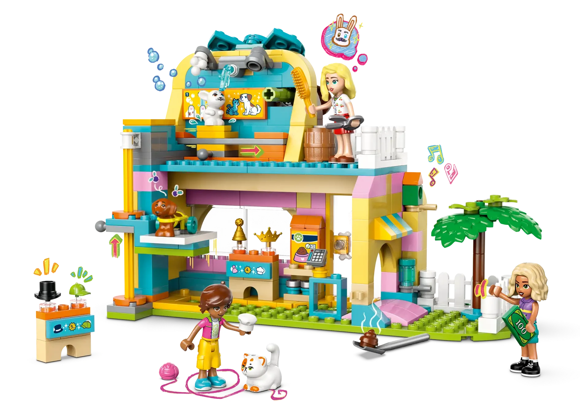 The LEGO® Friends Pet Accessories Shop by Legos - Toyhouse is a colorful two-story playset with two mini-doll figures, pets, and accessories like toys, plants, and grooming tools for fun animal-care pretend play.