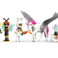 The LEGO® Friends Costume Party with Unicorn & Fairy by Legos - Toyhouse includes six fun figures—a trident holder, bee fairy, bunny-suited figure, winged horse, white cat with top hat, and crowned fairy—ideal for imaginative play.