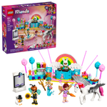 The LEGO® Friends Costume Party with Unicorn & Fairy by Legos - Toyhouse includes a stage, unicorn, four costumed mini-figures, and colorful accessories—perfect for pretend play. Packaging is shown in the background.