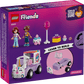 Back of LEGO® Friends Unicorn Cake Delivery Car (Legos - Toyhouse) box shows figures, accessories, and a pastel cake delivery car with unicorn design. Includes step-by-step build instructions and QR code for online content.