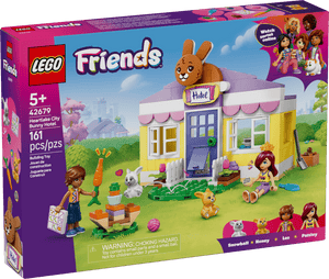 The LEGO® Friends Heartlake City Bunny Hotel by Legos - Toyhouse is a 161-piece set for ages 5+, featuring a bunny-themed building and three characters for imaginative animal care fun.