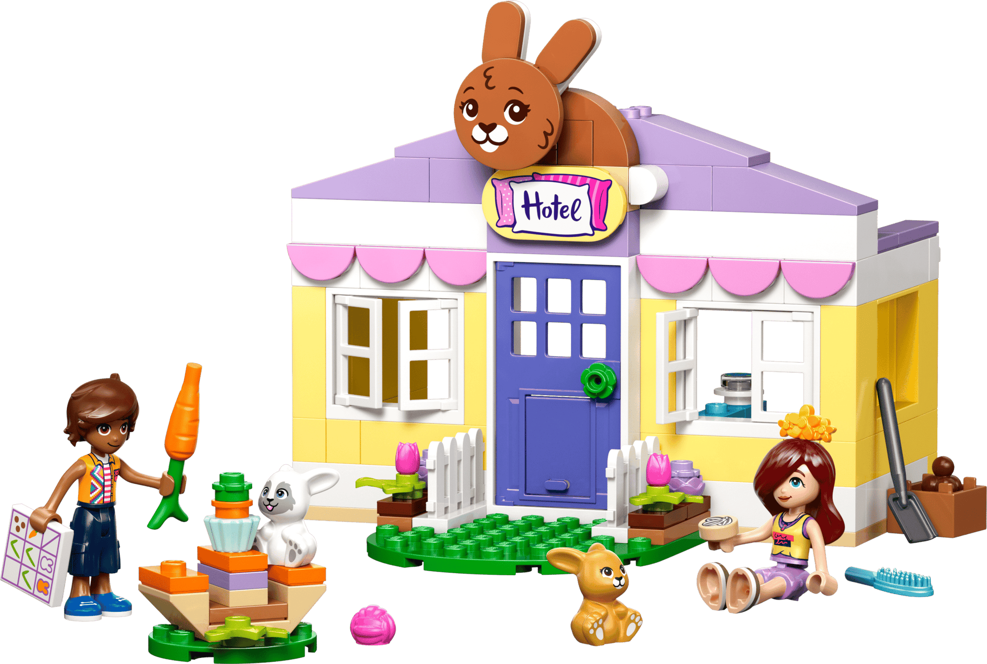 The LEGO® Friends Heartlake City Bunny Hotel by Legos - Toyhouse is a playful set with a colorful hotel, two mini-figures, two rabbits, and fun accessories—perfect for kids who love creative animal care adventures.