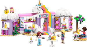 Discover the LEGO® Friends Unicorn Dream Café by Legos - Toyhouse, a vibrant unicorn bakery playset with two figures, desserts, tables, a tree, and charming pastel decorations.