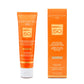 An orange tube and box of Hampton Sun Age Defying SPF 50 Mineral Face Creme for face, with anti-aging benefits and non-nano zinc oxide, both displaying product details in white and gold text.