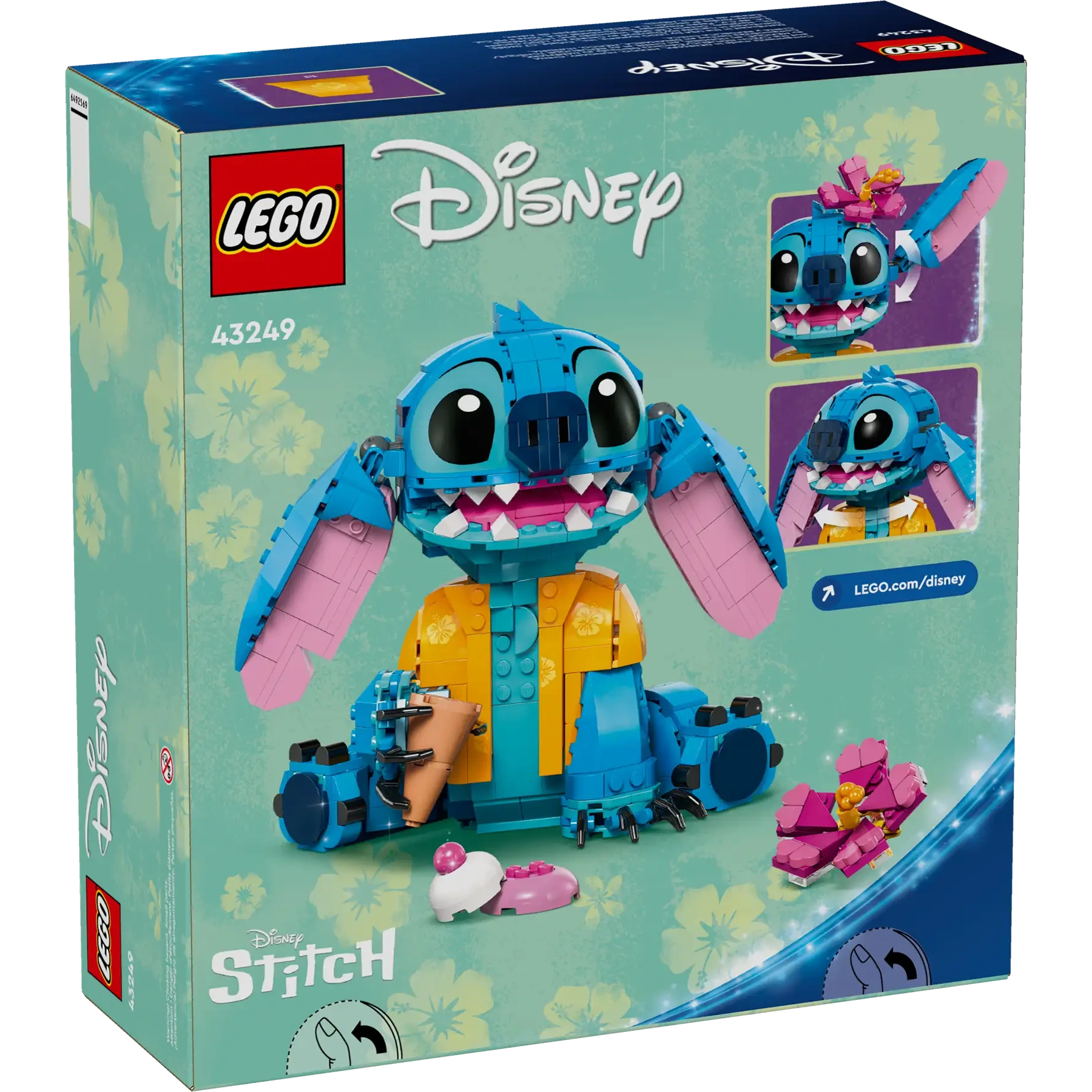 The LEGO® Disney™ Stitch set by Legos - Toyhouse (43249) features a buildable blue Stitch figure with flower, ice cream, and camera accessories—perfect as a fun Disney gift for ages 9 and up.