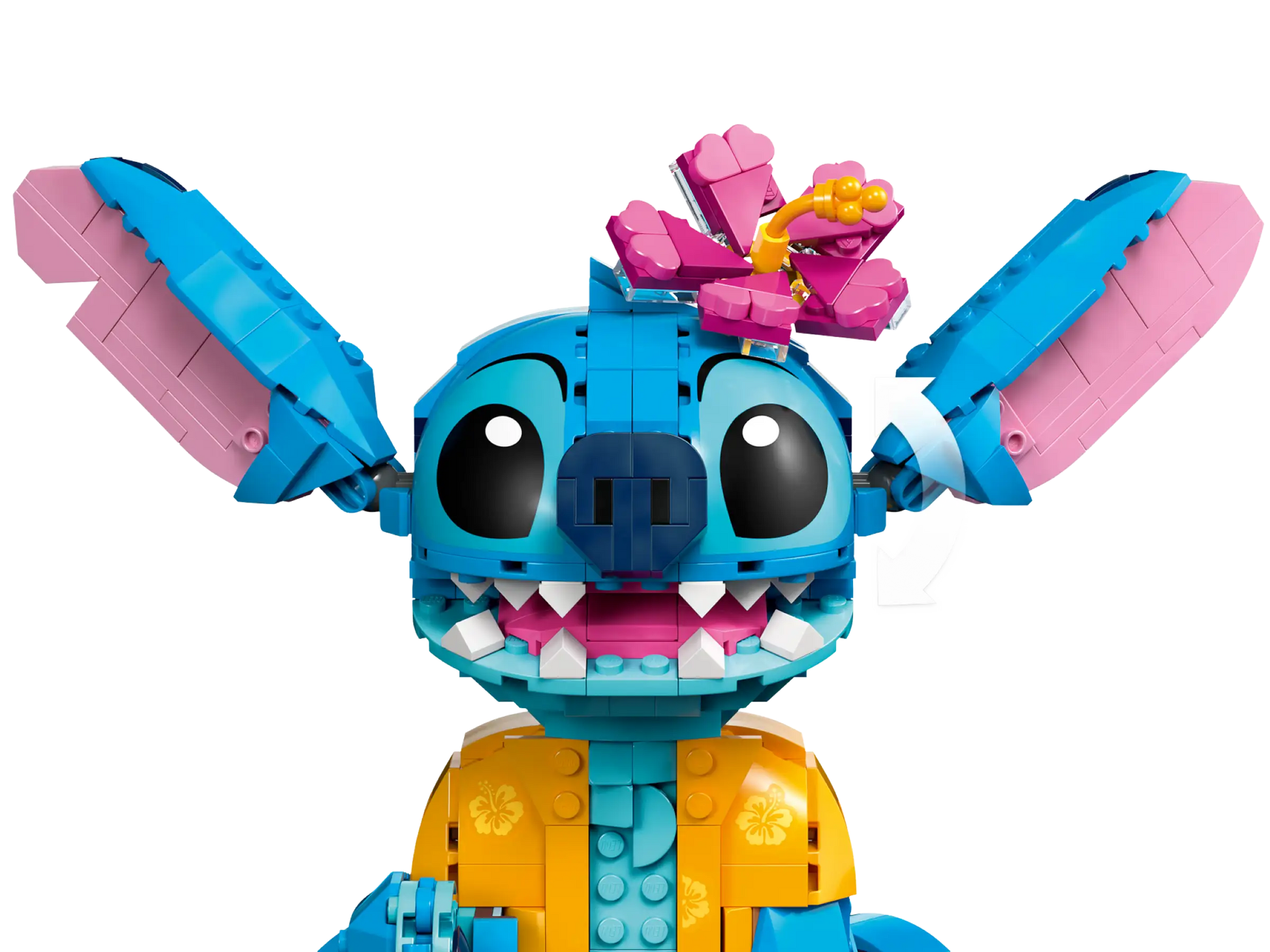 The LEGO® Disney™ Stitch by Legos - Toyhouse features Stitch’s blue body, big eyes, pink ears, and a pink flower—a fun buildable set for play or display and a great Disney gift idea.