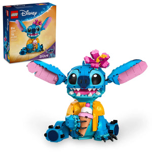The LEGO® Disney™ Stitch set by Legos - Toyhouse features a blue and pink Stitch figure holding an ice cream, with the product box in the background—an adorable Disney gift for fans.
