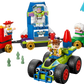 Celebrate Toy Story’s 30th anniversary with the LEGO® Disney™ Toy Story Celebration Train & RC Car by Legos - Toyhouse, featuring Woody in a car, Jessie on a train, Buzz Lightyear in a rocket, and Bo Peep with her sheep.