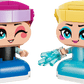 Build creative adventures with the LEGO® Disney™ Mini Anna & Elsa set by Legos - Toyhouse, featuring two figures: Anna with brown hair, pink hat, and sunflower; Elsa blonde with blue ice-like pieces. Perfect for kids!.