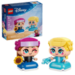 LEGO® Disney™ Mini Anna & Elsa by Legos - Toyhouse features brick-built Anna and Elsa toys with fun accessories, making it the perfect building set for kids, displayed in front of the product box.
