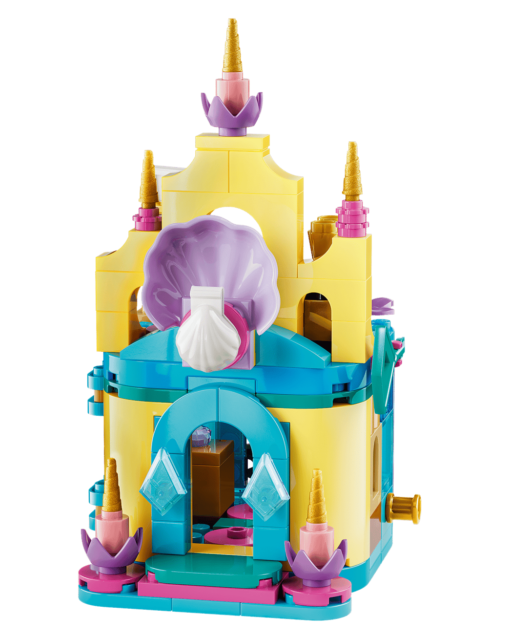 Build Ariel's Magical Mini Palace with this colorful LEGO® Disney™ set from Legos - Toyhouse, featuring interlocking bricks in yellow, blue, purple, and gold with shell and flower decorations inspired by Ariel’s palace.