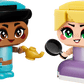 LEGO® Disney™ Mini Jasmine & Rapunzel by Legos - Toyhouse features two block-style figures with big eyes, one with a lamp and the other a frying pan—perfect for creative building playset adventures.