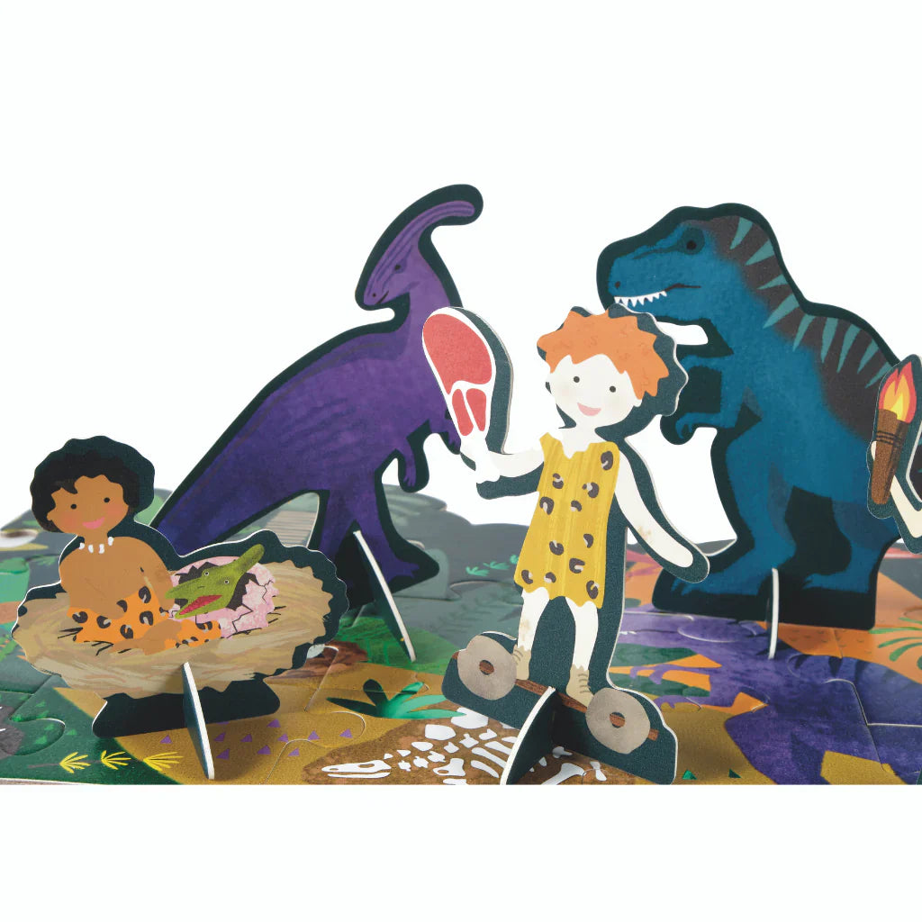 Explore a prehistoric adventure with the Floss & Rock Giant Floor Jigsaw Puzzle, Dino 60pc. This captivating puzzle brings dinosaurs and cave children to life, featuring a majestic T-Rex in a vibrant Jurassic setting.