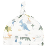 The Angel Dear Baby Knotted Hat is crafted from soft, stretchy fabric and features a colorful dinosaur and plant print in blue, green, yellow, and orange. Pairs perfectly with our coordinating Knotted Gown.
