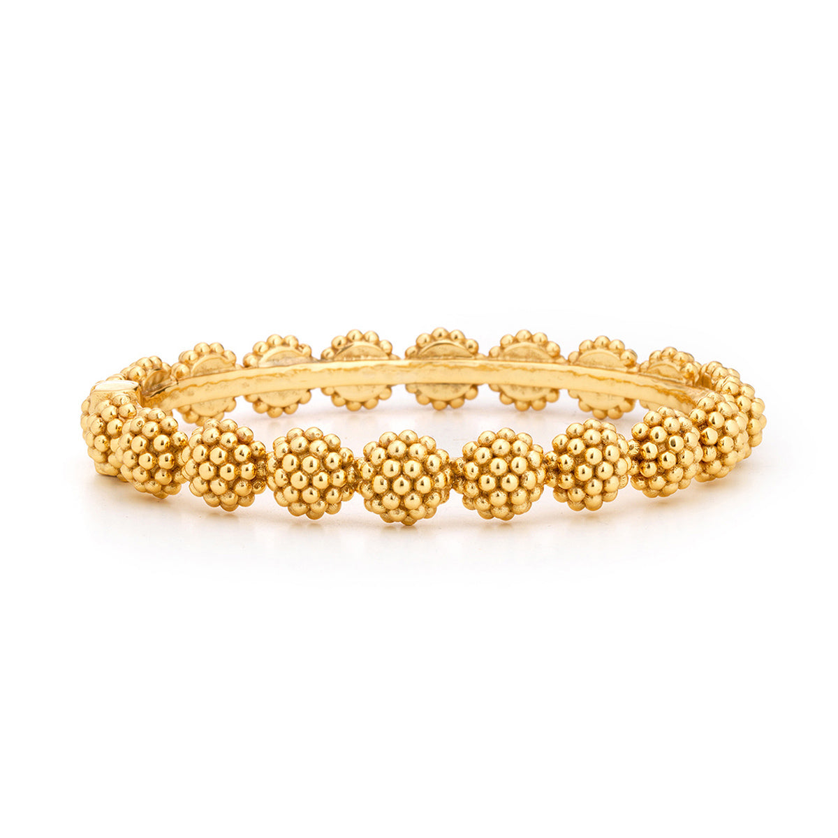 The Berry Eternity Hinged Bangle by Juliska Capucine De Wulf features textured gold-toned beads arranged in a continuous pattern around the band.