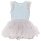 The Baby Girls’ Bebe Mermaid Magic Tutu Dress by Tutu du Monde is a light blue sleeveless dress with ruffled tulle skirt and shoulder accents, adorned with a delicate starfish motif, shown against a white background.