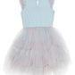 The Tutu du Monde Girls’ Mermaid Magic Tutu Dress features a light blue sleeveless design with ruffled tulle shoulders and a layered pastel tulle skirt, shown on a white background—perfect for creating a magical mermaid costume.