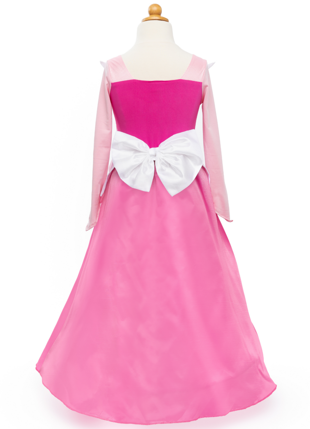 Pink and white children's princess Great Pretenders Boutique Princess Gown displayed on a mannequin from the Great Pretenders Collection.