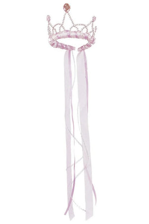 The Great Pretenders Ribbon Tiara Pink features a pink and silver headband with long pink and white ribbons—perfect for kids who love to dress up as princesses.