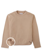 Gingersnaps Boys’ Teo Jersey Tee in beige features long sleeves, a classic crew neckline, and a stylish dachshund embroidery near the left bottom hem for an understated urban touch.