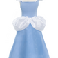 A fairytale-inspired blue Great Pretenders Boutique Princess Gown with puffy white sleeves on a mannequin.