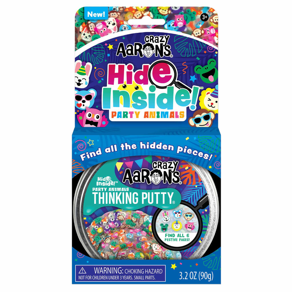 Introducing Crazy Aaron's Hide Inside Thinking Putty by Crazy Aarons: a clear, coiled putty made from non-toxic silicone, featuring an array of colorful, small charms and shapes inside. Perfect for sensory integration and endless fun!