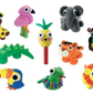 Floss and Rock’s Clay & Play - Jungle includes ten colorful, cartoon-style animal and fruit figures—giraffe, flamingo, elephant, monkey, crocodile, pineapple, tiger, toucan, snake, and fish—made from air dry clay.