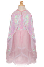 The Great Pretenders Pink Sequins Twirl Cape is a child-size sparkly accessory with iridescent sequins—perfect for endless twirling fun and imaginative dress-up. Displayed on a mannequin as the ultimate costume addition.