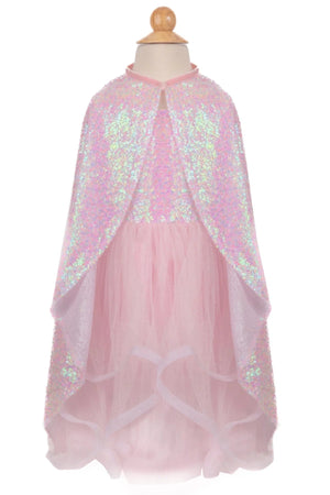 The Great Pretenders Pink Sequins Twirl Cape is a child-size sparkly accessory with iridescent sequins—perfect for endless twirling fun and imaginative dress-up. Displayed on a mannequin as the ultimate costume addition.
