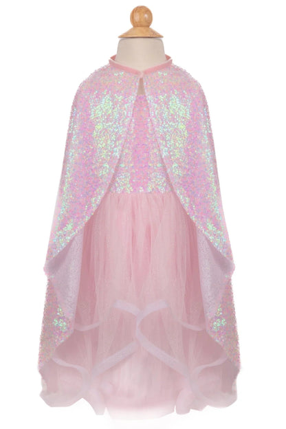 The Great Pretenders Pink Sequins Twirl Cape is a child-size sparkly accessory with iridescent sequins—perfect for endless twirling fun and imaginative dress-up. Displayed on a mannequin as the ultimate costume addition.