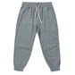 The Boys’ Century Tech Jogger by Rylee & Cru, featuring a gray relaxed fit, elastic waistband with white drawstring, side pockets, and cuffed ankles, is displayed laid flat on a white background.