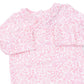 Angel Dear’s Baby Girls’ Kimono Gown Set includes a long-sleeve baby shirt with a pink animal and floral print on a white background, featuring an envelope neckline—perfect for pairing with the cozy bamboo gown or the adorable knot headband in the set.