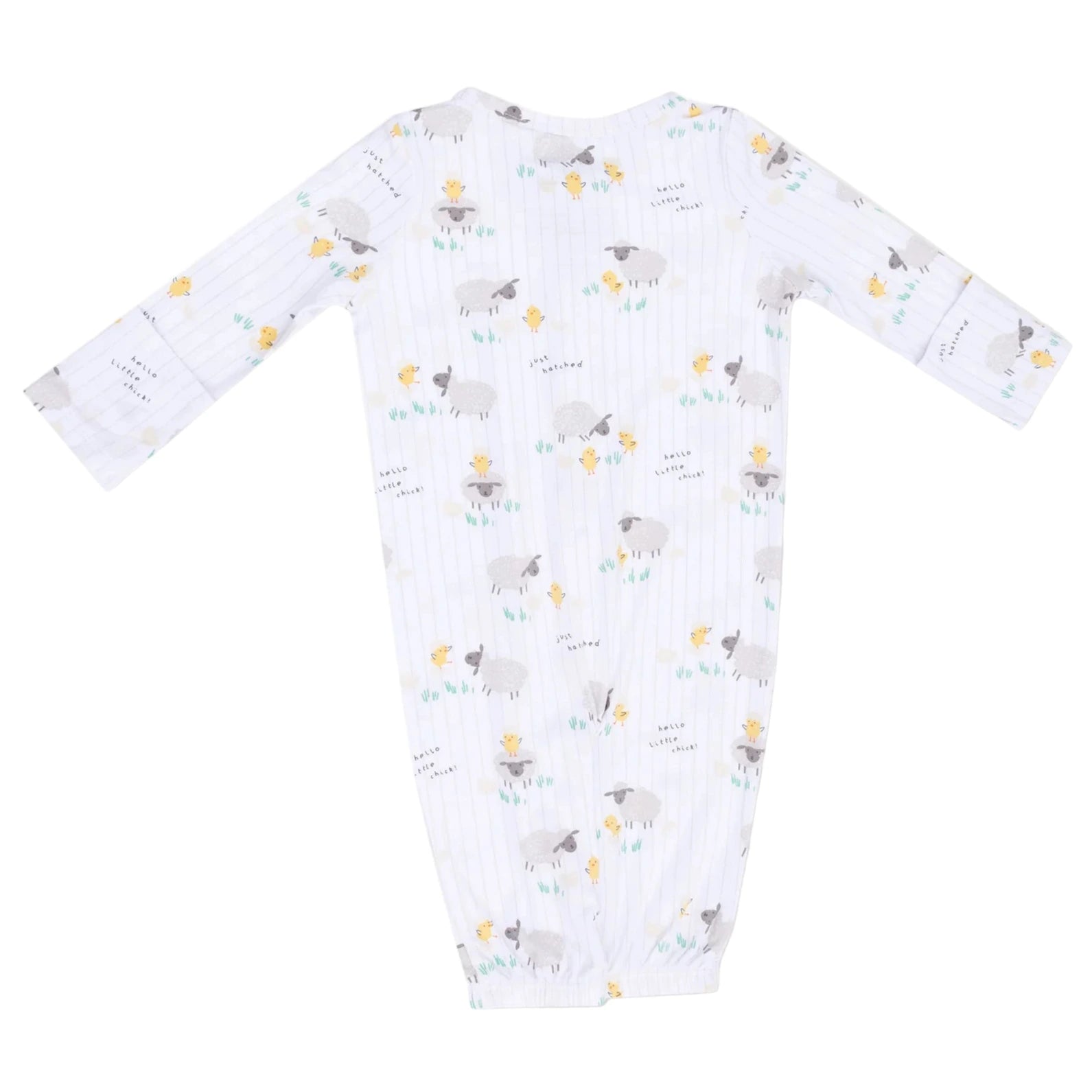 The Angel Dear Baby Striped Convertible Gown features long sleeves and soft viscose fabric, decorated with pastel stripes. Its elastic hem ensures comfort, making it a cozy and stylish choice for any newborn wardrobe.