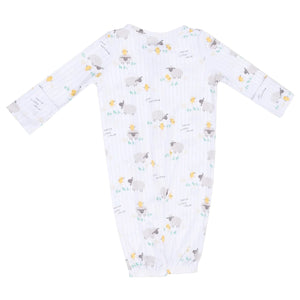 The Angel Dear Baby Striped Convertible Gown features long sleeves and soft viscose fabric, decorated with pastel stripes. Its elastic hem ensures comfort, making it a cozy and stylish choice for any newborn wardrobe.