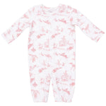 Dress your little one in the Angel Dear Baby Girls’ Convertible Gown—a white infant onesie with long sleeves and a pink pastoral print showcasing outdoor scenes with people and trees. This charming piece is perfect for any newborn wardrobe and easily converts into a cozy gown for added convenience.