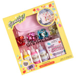 Super Smalls Preppy Purse Gemify™ Craft Kit includes decorating supplies, gems, paint, and a pink DIY gem purse in yellow packaging.