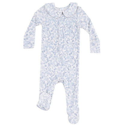 Baby Girls' Ribbed Blue Calico Floral Smocked Peter Pan Footie