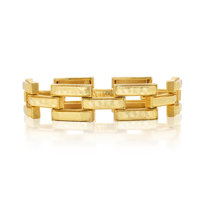 The Pathway Link Bracelet by Juliska Capucine De Wulf showcases geometric, rectangular interconnected links with textured edges and is displayed on a white background.