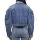 Rear view of a person wearing the Ulla Johnson Cosette Jacket paired with matching premium denim jeans.