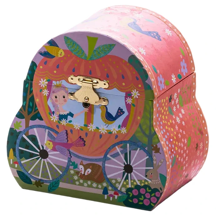 Introducing the Fairy Tale Carriage Jewelry Box by Floss and Rock—a charming, heart-shaped jewelry box adorned with a whimsical carriage, princess, and sweet birds. Accented with pink floral details and a gold latch, this delightful box is beautifully gift boxed for easy gifting. Perfect for storing any little royal’s treasures!.