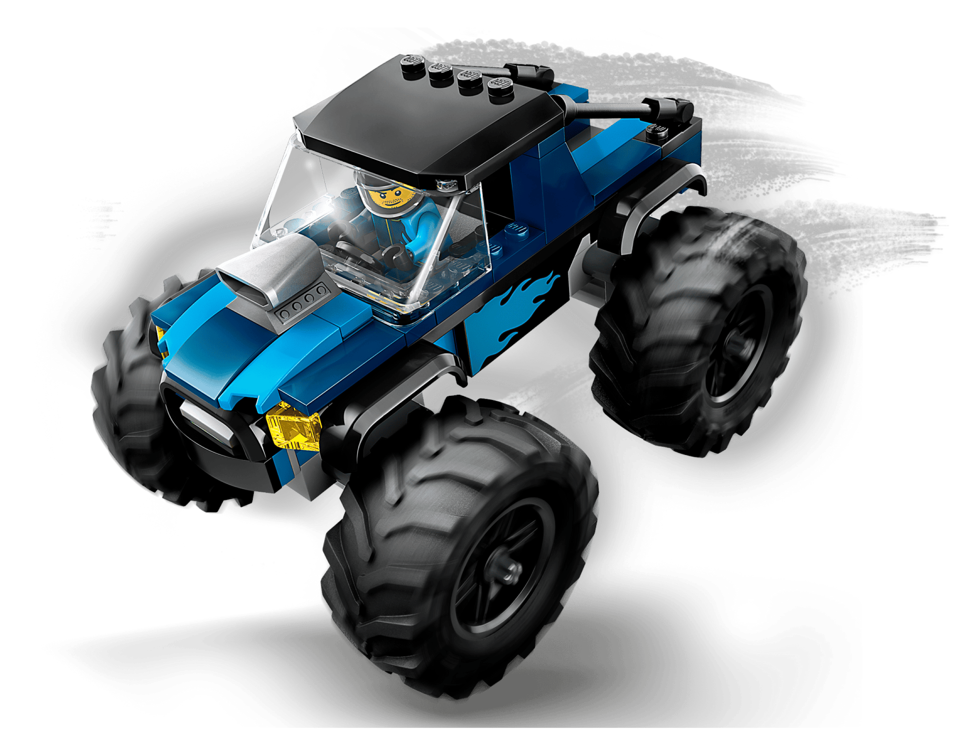 The Legos - Toyhouse LEGO® City Blue Monster Truck features large tires and a smiling minifigure driver, making it perfect for exciting off-road toy vehicle adventures.