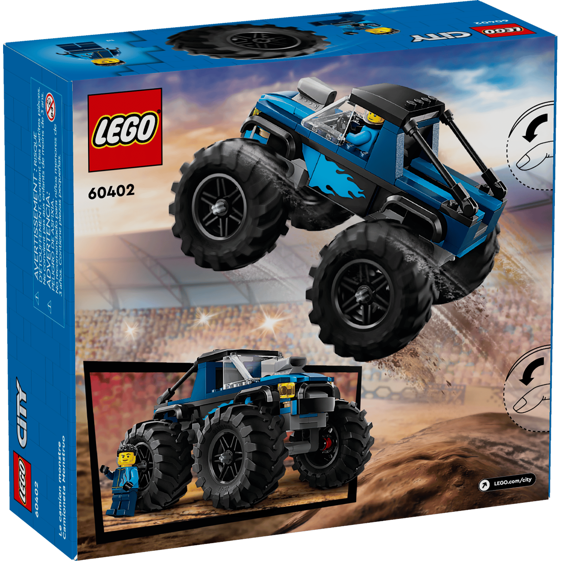 Back of the Legos - Toyhouse LEGO® City Blue Monster Truck set 60402 box featuring a blue and black off-road vehicle with large wheels and a minifigure driver.