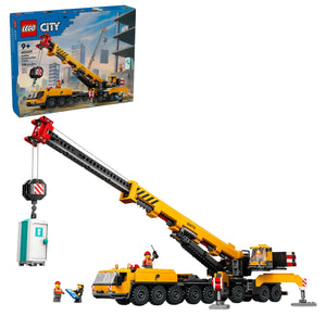 The LEGO® City Yellow Mobile Construction Crane by Legos - Toyhouse features an extendable arm, minifigures, and accessories for realistic crane action; the box appears in the background.