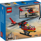 Back of a Legos - Toyhouse LEGO® City Fire Rescue Helicopter box set shows the red and black helicopter with minifigure pilot and cockpit opening inset, ideal for creative building adventures.