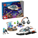 The LEGO® City Spaceship and Asteroid Discovery set by Legos - Toyhouse features a model spaceship, asteroid, space-crew minifigures, lab equipment, and space gear, perfect for aspiring astronauts aged 4+. Box and models showcase an exciting play scene.