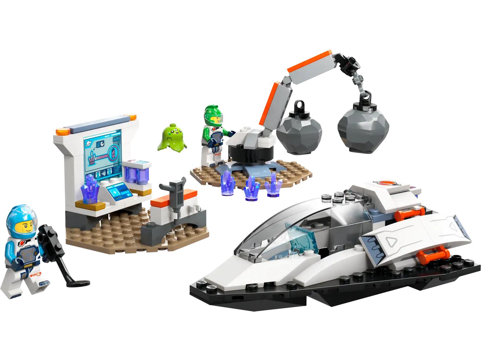 Discover the LEGO® City Spaceship and Asteroid Discovery set by Legos - Toyhouse. This futuristic kit features a spaceship, research station, robot arm, and space-crew minifigures in blue and green astronaut suits. Ignite your imagination!.