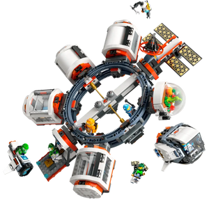 Discover the LEGO® City Modular Space Station by Legos - Toyhouse, featuring a circular hub, attachable modules, solar panels, and astronaut minifigures for endless space adventures.