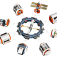 The LEGO® City Modular Space Station by Legos - Toyhouse features a central hub with eight detachable modules—including astronaut toy, satellite, labs, and living quarters—arranged in a circle.
