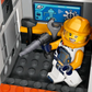 A Legos - Toyhouse LEGO® City Modular Space Station astronaut toy stands in a spacecraft, holding tools, with control panels and equipment seen behind.